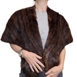 1950s Brown Beaver Fur Stole Shawl Cape Wrap Jacket Old Money Mod MCM Sz S/M